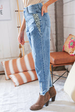 Load image into Gallery viewer, High Waist Leopard Print Washed Pocketed Ankle Torn Jeans

