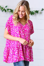 Load image into Gallery viewer, Fuchsia Floral Babydoll Woven Challis Top
