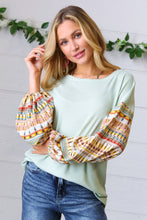 Load image into Gallery viewer, Sage Boho Print Challis Drop Sleeve Top
