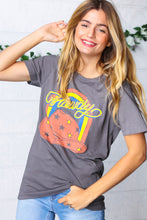 Load image into Gallery viewer, Grey Cotton Western Howdy Cowboy Graphic Tee
