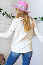 Load image into Gallery viewer, Cream Rib Lace V Neck Button Detail Top
