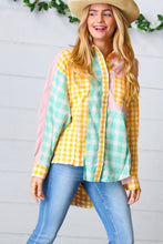 Load image into Gallery viewer, Mint &amp; Pink Cotton Plaid Check Baby Doll Raglan Shirt
