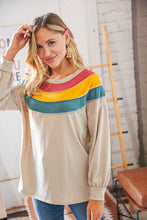 Load image into Gallery viewer, Taupe Terry Rib Color Block Out Seam Detail Pullover

