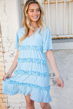 Load image into Gallery viewer, Sky Blue V Neck Flutter Sleeve Frill Ruffle Lined Dress
