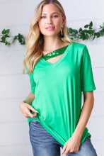 Load image into Gallery viewer, Saint Patty Green Asymmetrical Sequin Banded V Neck Top
