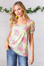 Load image into Gallery viewer, Canary/Mint Floral Square Neck Bubble Sleeve Top
