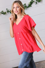 Load image into Gallery viewer, Cherry Red Babydoll Button Down Raglan Woven Top
