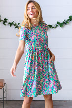Load image into Gallery viewer, Mint Green Fit &amp; Flare Floral Midi Dress
