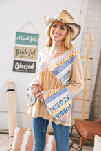 Load image into Gallery viewer, Mustard Ethnic Stripe Two Tone Bell Sleeve Knit Top
