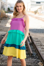 Load image into Gallery viewer, Fuchsia Shoulder Strap Color Block Tiered Ruffle Dress
