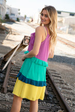Load image into Gallery viewer, Fuchsia Shoulder Strap Color Block Tiered Ruffle Dress
