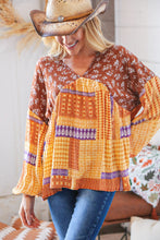 Load image into Gallery viewer, Boho V Neck Crinkle Floral Woven Babydoll Top
