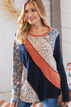 Load image into Gallery viewer, Rib Patchwork Leopard Floral Color Block Top
