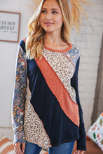Load image into Gallery viewer, Rib Patchwork Leopard Floral Color Block Top
