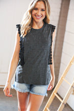 Load image into Gallery viewer, Charcoal Distressed Sleeveless Crochet Lace Top

