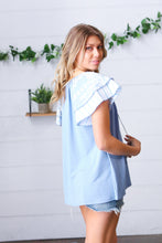 Load image into Gallery viewer, Blue Floral &amp; Stripe V Neck Tie Double Flutter Sleeve Top
