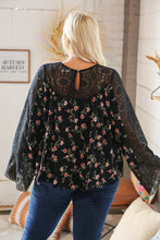Load image into Gallery viewer, Black Floral Lace Color Block Bell Sleeve Blouse
