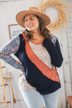 Load image into Gallery viewer, Rib Patchwork Leopard Floral Color Block Top
