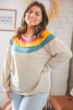 Load image into Gallery viewer, Taupe Terry Rib Color Block Out Seam Detail Pullover
