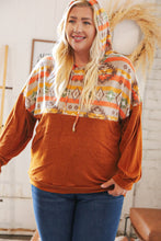 Load image into Gallery viewer, Rust Aztec Hacci Color Block Hoodie
