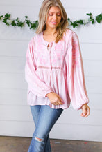 Load image into Gallery viewer, Blush Embroidered Tie String Peasant Top
