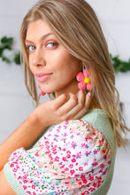 Load image into Gallery viewer, Rose Handwoven Straw Flower Dangle Earrings
