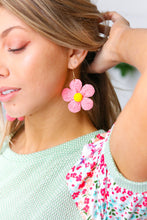Load image into Gallery viewer, Rose Handwoven Straw Flower Dangle Earrings
