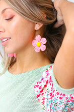 Load image into Gallery viewer, Rose Handwoven Straw Flower Dangle Earrings
