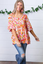 Load image into Gallery viewer, Orange Square Neck Peplum Floral Challis Top

