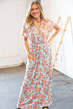 Load image into Gallery viewer, Lt Blue Floral Paisley Surplice Elastic Waist Maxi Dress
