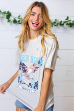 Load image into Gallery viewer, LT Grey Distressed Free Bird Graphic Knit Tee
