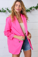 Load image into Gallery viewer, Fuchsia Notched Lapel Ruched Sleeve Blazer
