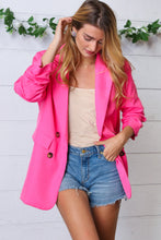 Load image into Gallery viewer, Fuchsia Notched Lapel Ruched Sleeve Blazer
