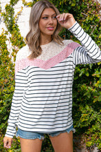 Load image into Gallery viewer, Ivory Multi Stripe Eyelet Chevron Color Block Top

