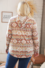 Load image into Gallery viewer, Taupe Aztec Print Lace Embellished Terry Hoodie
