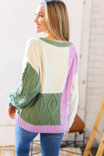 Load image into Gallery viewer, Ivory &amp; Green Colorblock Cable Knit Sweater

