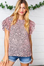 Load image into Gallery viewer, Blush Leopard Print Smoked Ruffle Button Keyhole Blouse
