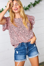 Load image into Gallery viewer, Blush Leopard Print Smoked Ruffle Button Keyhole Blouse

