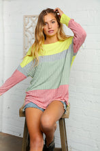 Load image into Gallery viewer, Yellow and Sage Wide Rib Color Block Slouchy Top
