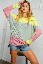 Load image into Gallery viewer, Yellow and Sage Wide Rib Color Block Slouchy Top
