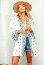 Load image into Gallery viewer, Ivory &amp; Blue Bohemian Border Embroidered Kimono

