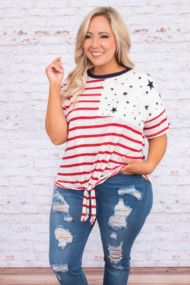 Flag Print Short Sleeve Top