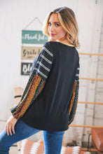 Load image into Gallery viewer, Long Sleeve Black with Multi Color Bubble Sleeve Top
